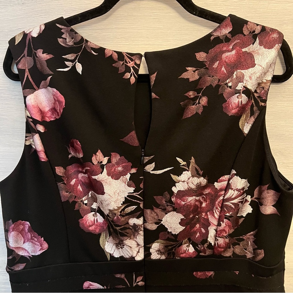 Leslie Fay Black Shimmery Floral Print Sleeveless Fit and Flare Dress Size 16 GC - Picture 6 of 9